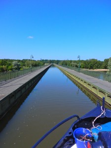 The pint canal at Briare is a 682 meter (almost a half-mile) tub, designed in part by the ubiquitous Gustave Eiffel, on which we motored over the Loire River.