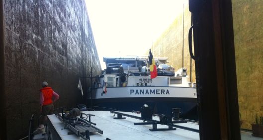 We shared the Rhine locks with boats that made us feel like a toy.